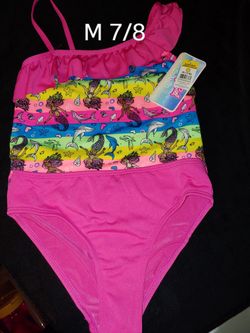 Candy Girl Swim Suit 2 PC  Mermaids Whales Tropical Rainbow Size M (7/8)