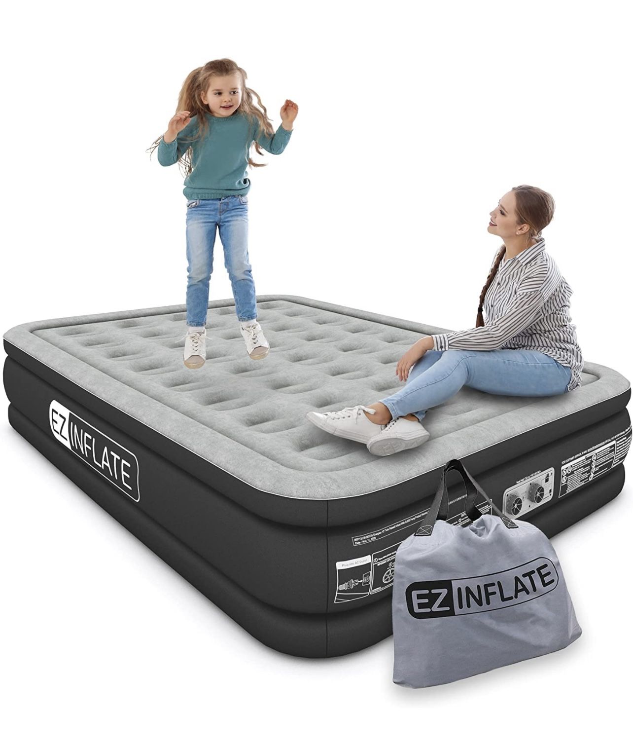 EZ INFLATE Double High Luxury Twin Size Air Mattress with Built in Pump, Inflatable Mattress