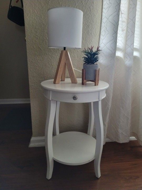 White Circular End Table