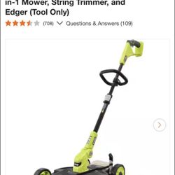 Ryobi ONE+ 18V 12 in. Cordless Battery 3-in-1 Mower, String Trimmer, and Edger (Tool Only)new 