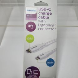 NEW, PHILIPS DLC4202V PHILIPS LIGHTNING TO C 4FT BRD CABLE WHT