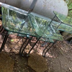 3 Piece Glass And Heavy Metal End Tables Entry Way Table