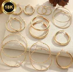 18K Gold Plated Stainless Steel Hoop Earrings Set
