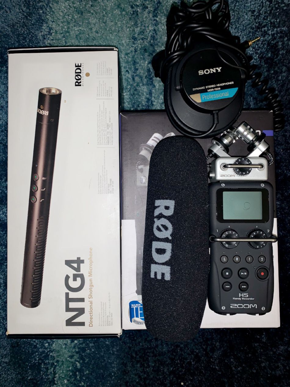 NGT4 Shotgun Mic, H5Zoom recorder and Sony MDR-7506 Professional Headphones. All equipment in new mint condition!!