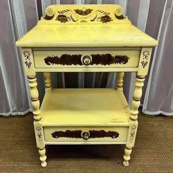 Antique Hitchcock Nightstand. Vintage Distressed Stenciled Side End Table. Rustic Accent Table