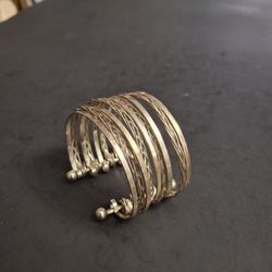 Vintage 90's Silvertone Statement Cuff Bracelet, 9 Individual Bands Make A Lovely Stacked Bracelet-Bohemian Or Tribal Style