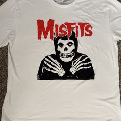 Men's Misfits Fiend Skull Red Logo  Graphic Tee White XXL