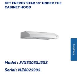 BRAND NEW IN BOX STAINLESS STEEL GE 30” UNDER CABINET HOOD