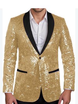 Men's Gold Sequin Tuxedo Blazer xl