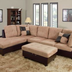 New Beige Sectional And Ottoman 
