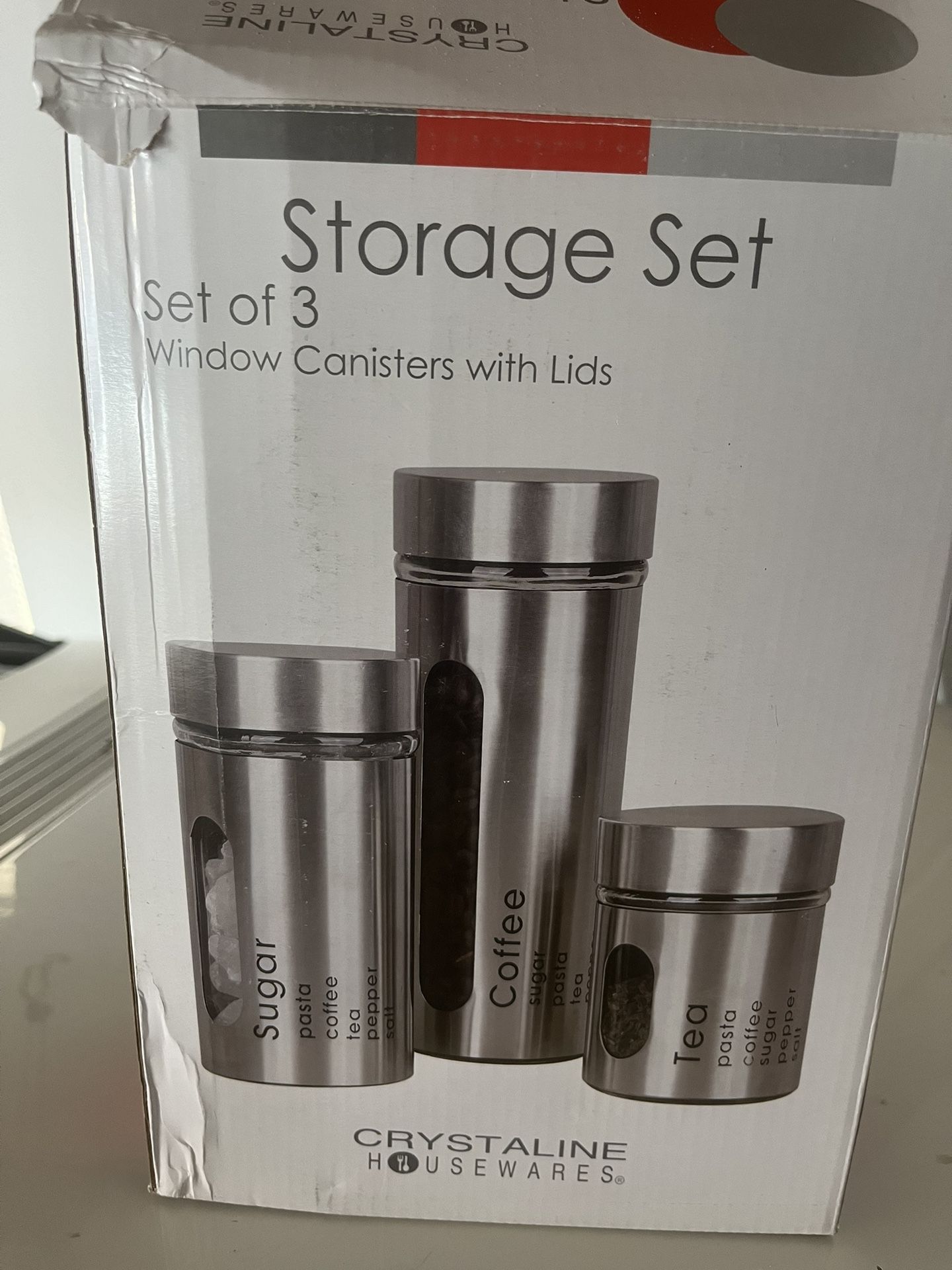 NEW CRYSTALINE HOUSEWARE S® Set of 3 Storage Set Window Canisters with Lids