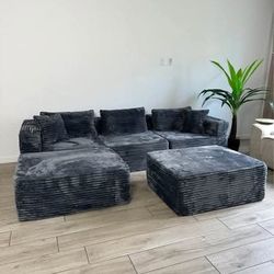 Shadow Grey Cloud Corduroy Sectional - 5-Piece Modular Sofa (Brand New)