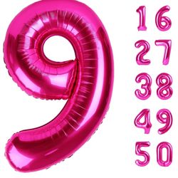 Rose Red 32” Number 0 - 9 Foil Balloons - Helium Filled with Happy Birthday or Love Strings