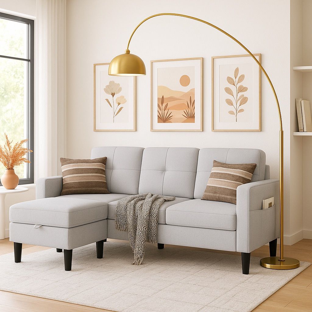 New 77” Modular Convertible Sofa, Modern Linen Fabric L Shape 3 Seater Sectional Couch with Storage Function, Ottoman/Armrest Reversible Lounger for L