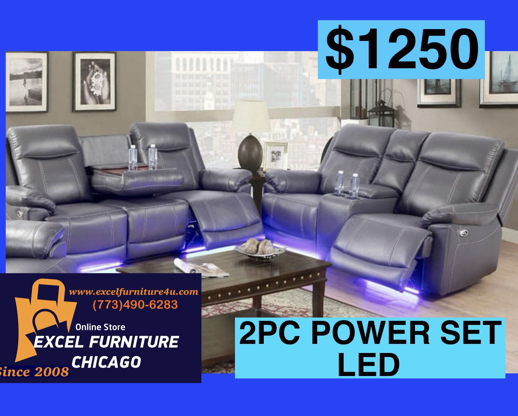 💥FREE DELIVERY💥Brand New POWER, LED, USB  2PC Reclining Sofa Loveseat Set 