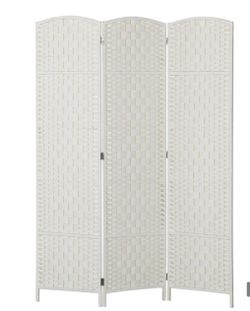 3 Panel Folding Privacy Screen, 6FT Tall Portable Weave Partition Wall Divider for Bedroom, White