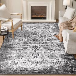 5x7 Washable Nonslip Boho Vintage Area Rug, Black/White, NEW. $45 ea or 2/$80