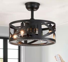 17 in. Indoor Black Ceiling Fan Farmhouse Caged Ceiling Fan with Lights and Remote