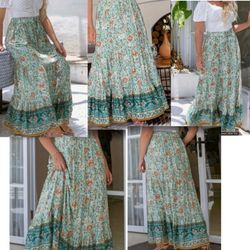 Plus Size Floral Print Ruffle Hem Skirt Elastic Waist Boho Cottagecore 2XL
