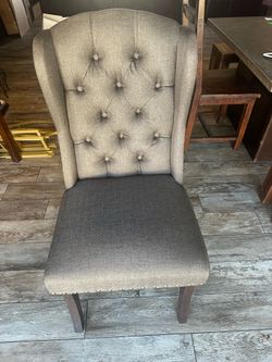 At Home Gray Tufted Wingback Dining Chair - Nailhead Trim
