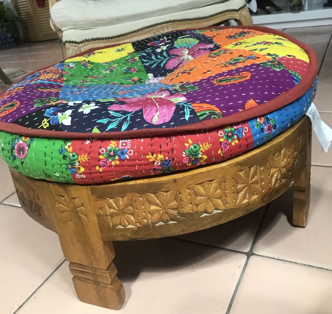 Ottoman wooden base , colorful pillow