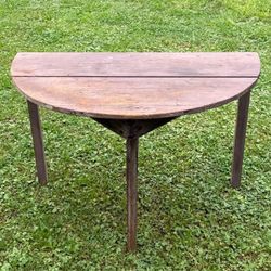 Antique Rustic Wood Primitive Demi Lune Half Moon Farmhouse Accent Decor Table