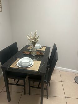 Black Dining Table Set with 4 Chairs