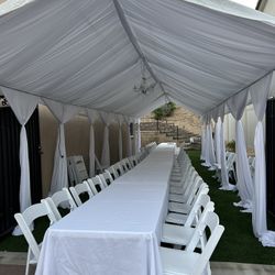 Canopy Draping 10x40 Tables In Chairs 