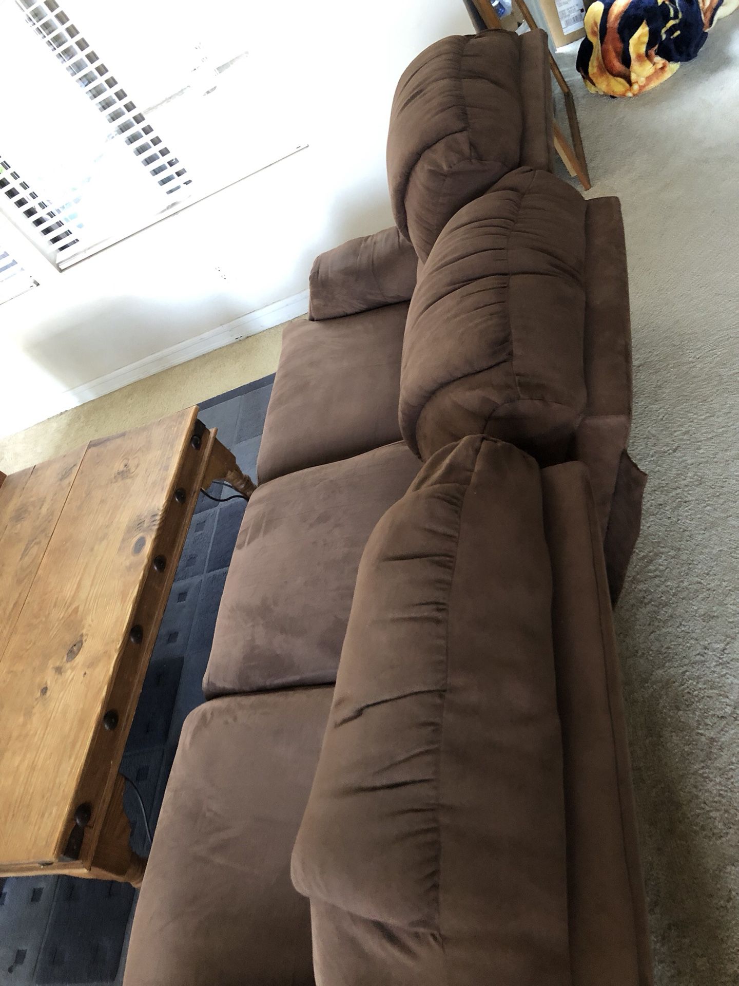 FREE microfiber couch, (pickup ASAP). Middle cushion slightly broke and leans back. You can still sit there.