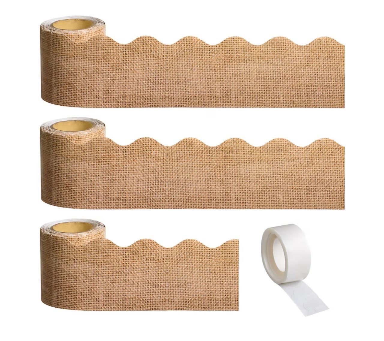 99 Feet Burlap Bulletin Board Border 3 Rolls Burlap Scalloped Borders Trim Fall Classroom Bulletin Board Rolled Trim Farmhouse Decoration for Thanksgi