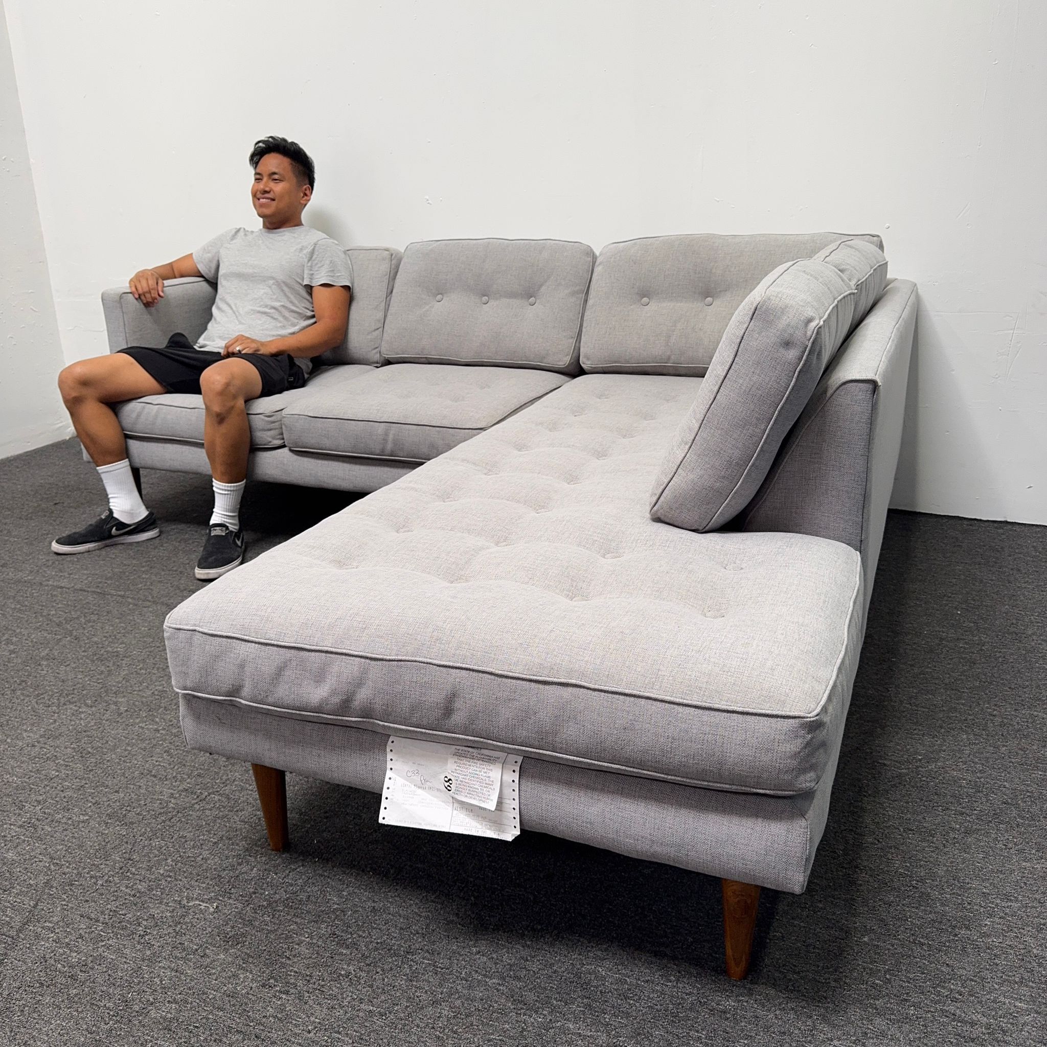West Elm Tufted Sectional Couch (75% OFF) Retails for $3k - Can Deliver - Good As New