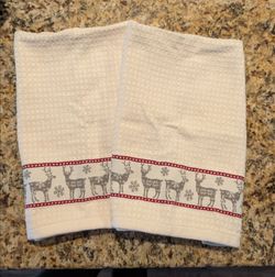 Set of 100% Cotton Christmas Reindeer Kitchen Towels