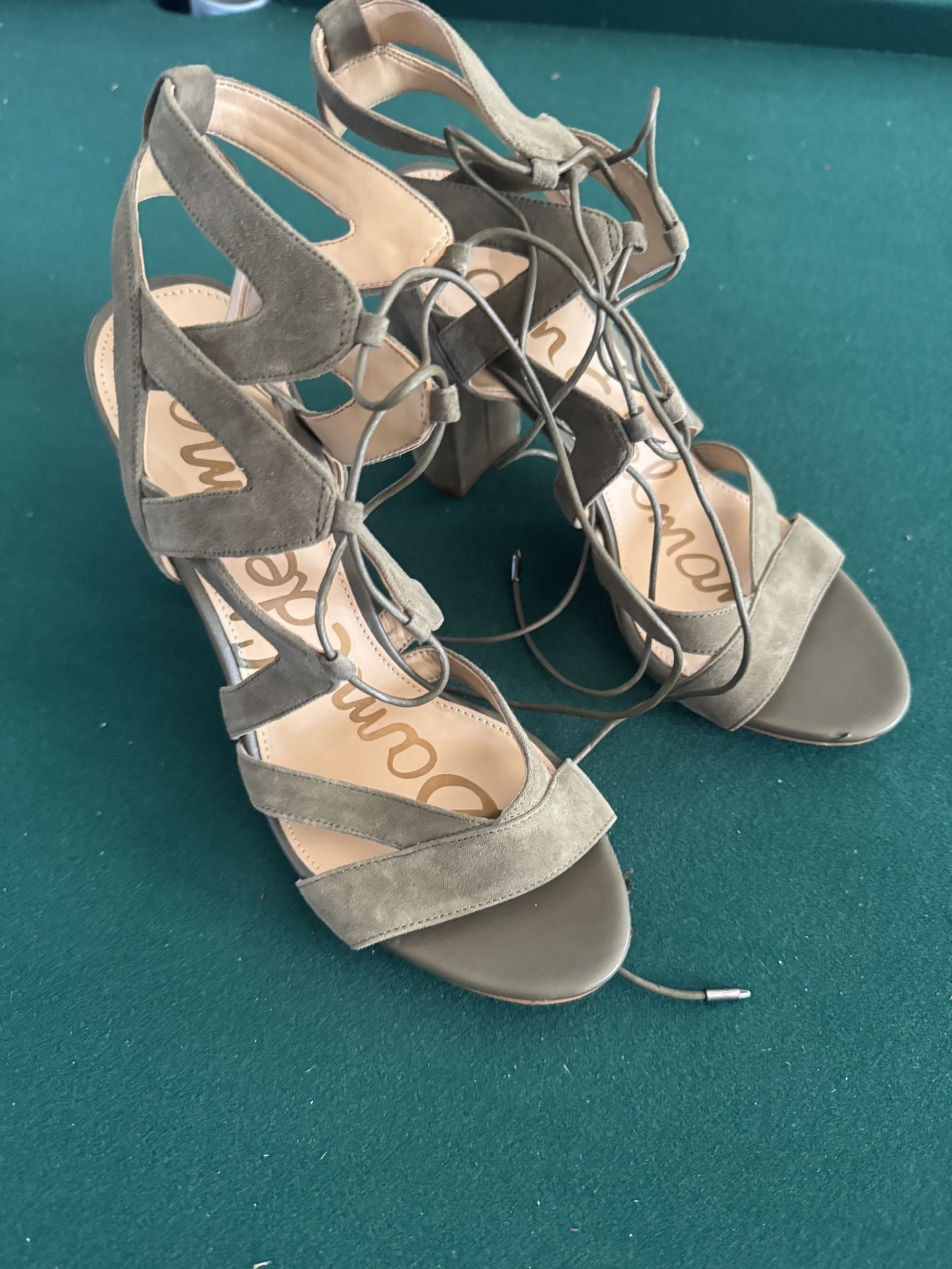 Sam Edelman Olive Green Lace-Up Block Heel Sandals Women’s Size 10