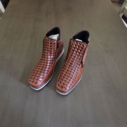 Brown Woven Leather Boot