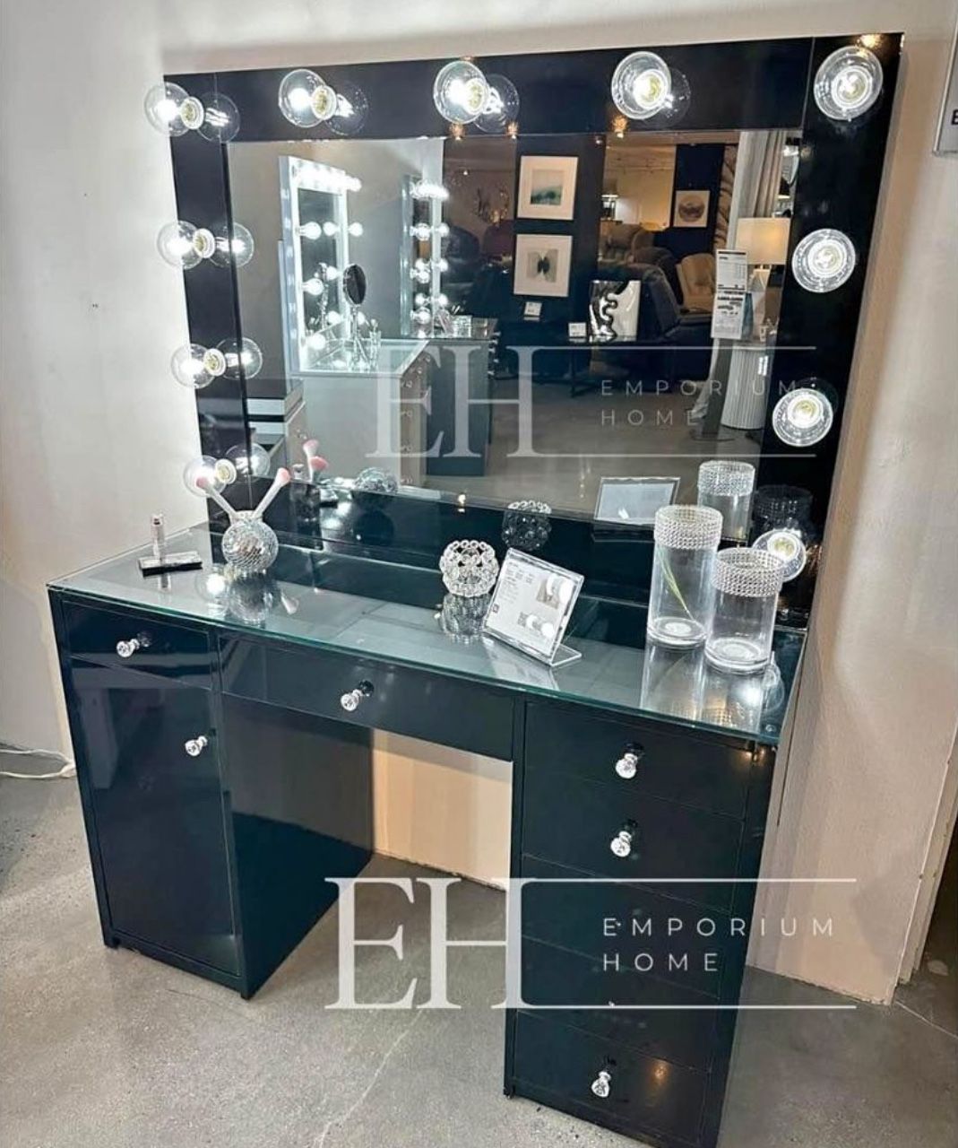 Black LED HOLLYWOOD MAKEUP VANITY