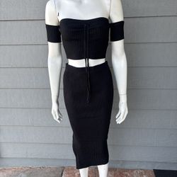 Hera Collection Black Ribbed Skirt Set