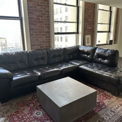 Dark Brown Leather L-shaped Couch 