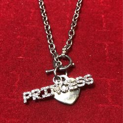 Pure sterling silver Tiffany style necklace With a heart and princess Pendent