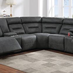 Gray Sofa Sectional w/ Power Motion Recliners 