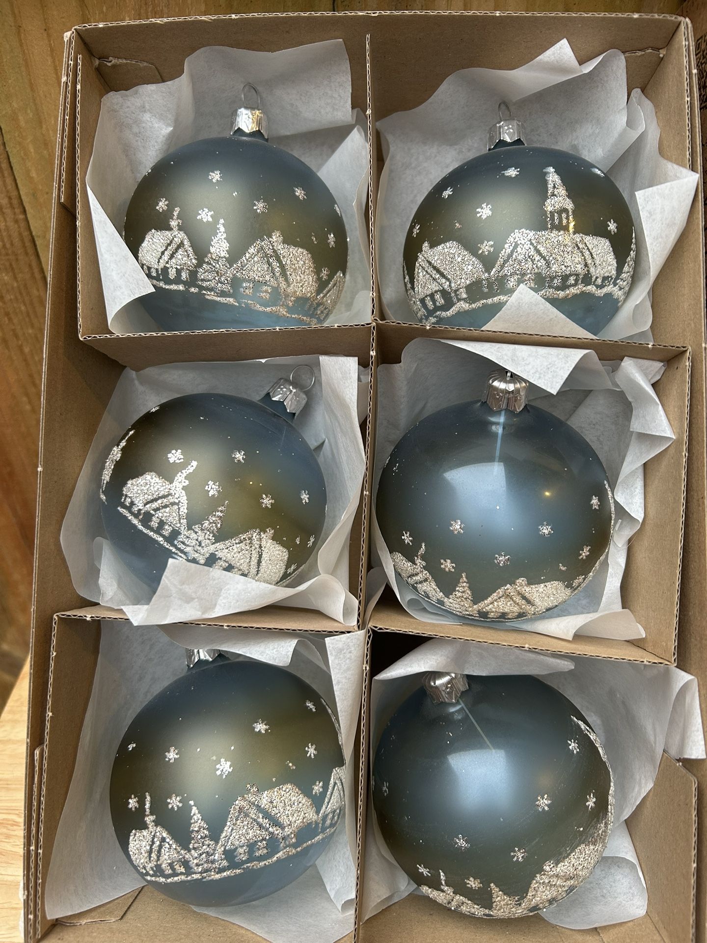 Brand New (Made In Poland) Glass Ornaments Set/Boxed (6)