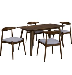 🔥Brand new 🔥 5-Piece Dining Set 1 Table 4 Chairs, Rubberwood Frame, Faux Wood Tabletop, Retro - Elegant for Kitchen and Family Dining, Walnut+Light 