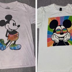 Two Disney Pride Rainbow Sunglasses Mickey Mouse Graphic Tees 100% cotton