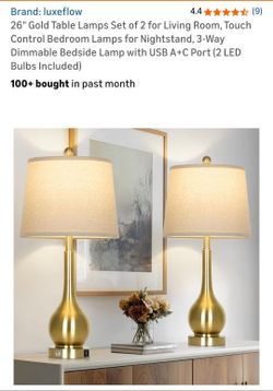 New In Box 26" Gold Table Lamps Set of 2