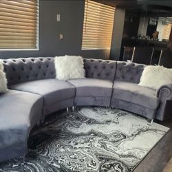 Fendi Gray Velvet Sectional &Couch &Living room set