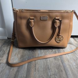 Michael Kors Sutton BirchBrown Saffiano Leather Satchel Handbag Purse