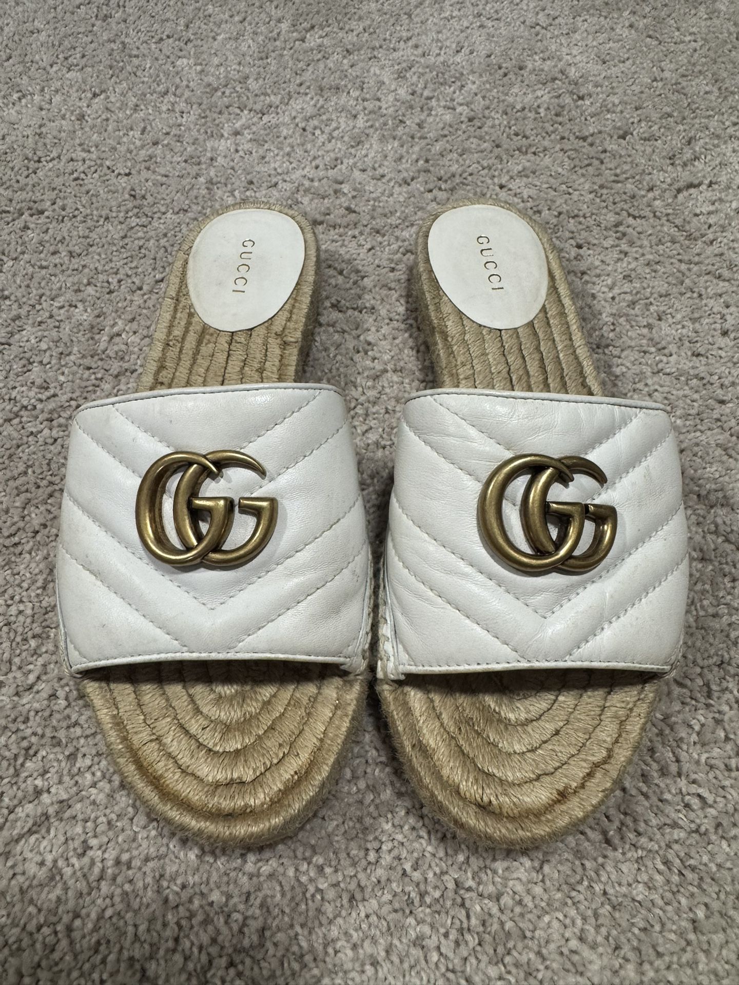 Gucci Pilar GG Matelassé Espadrille Slide Sandal Size 6.5