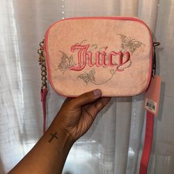 Juicy Couture Pink Velour Butterfly Crossbody Bag 