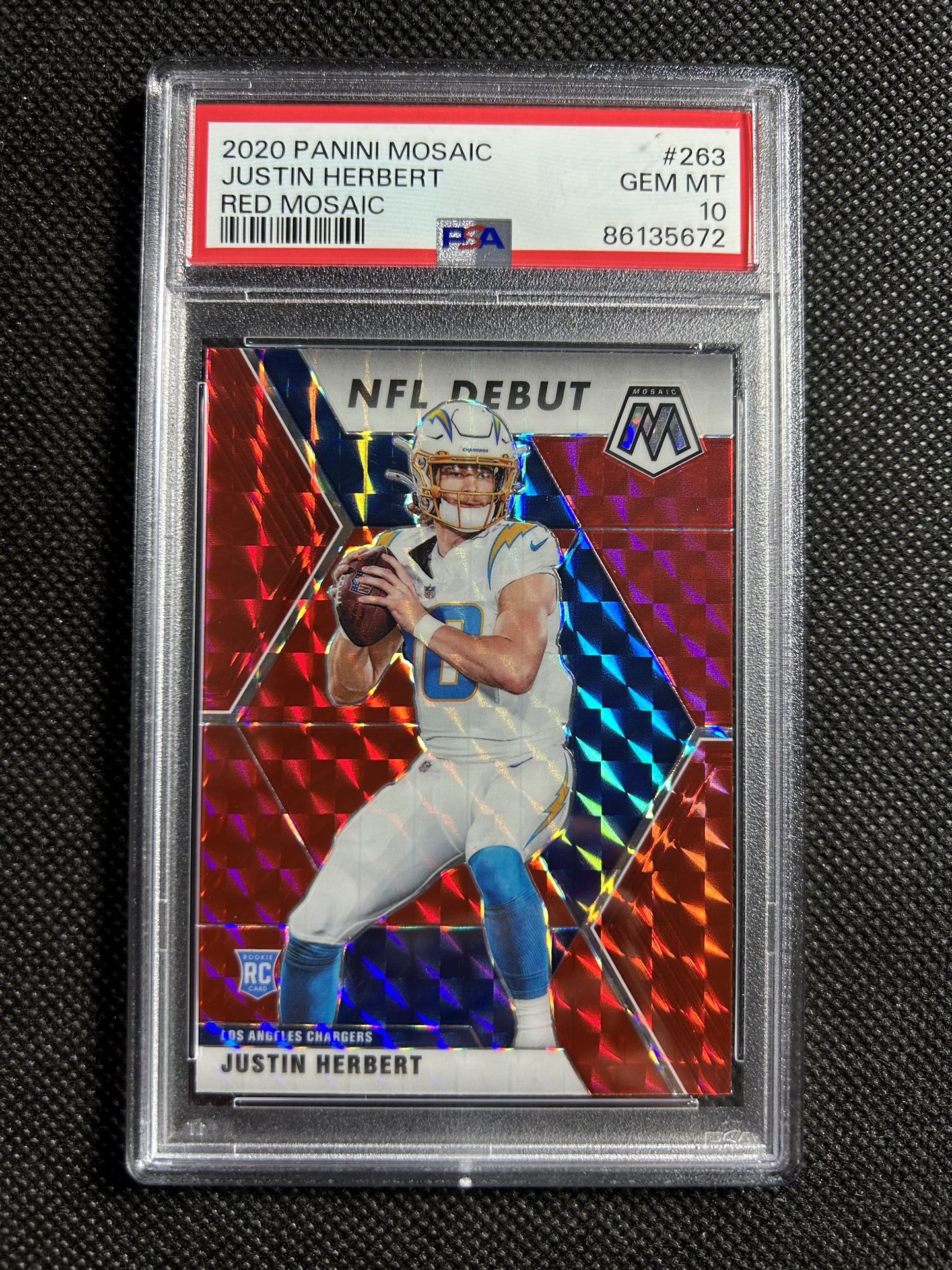 2020 Panini Red Mosaic Justin Herbert Rc Rookie Psa 10 Gem Mint Los Angeles Chargers