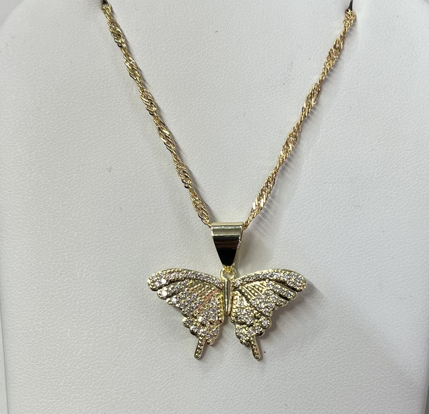 14k Gold Filled Flawless VVS Simulated Diamonds Butterfly charm And Necklace💥