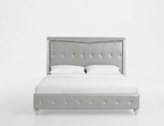 Silver Upholstered Bed Frame with LED Headboard
